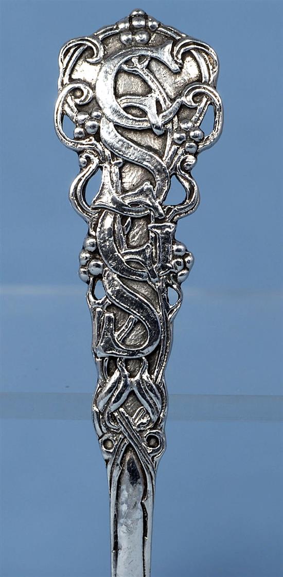 A George V Arts & Crafts cast planished silver spoon, by Omar Ramsden, Length 161mm Weight 1.9oz/61grms
